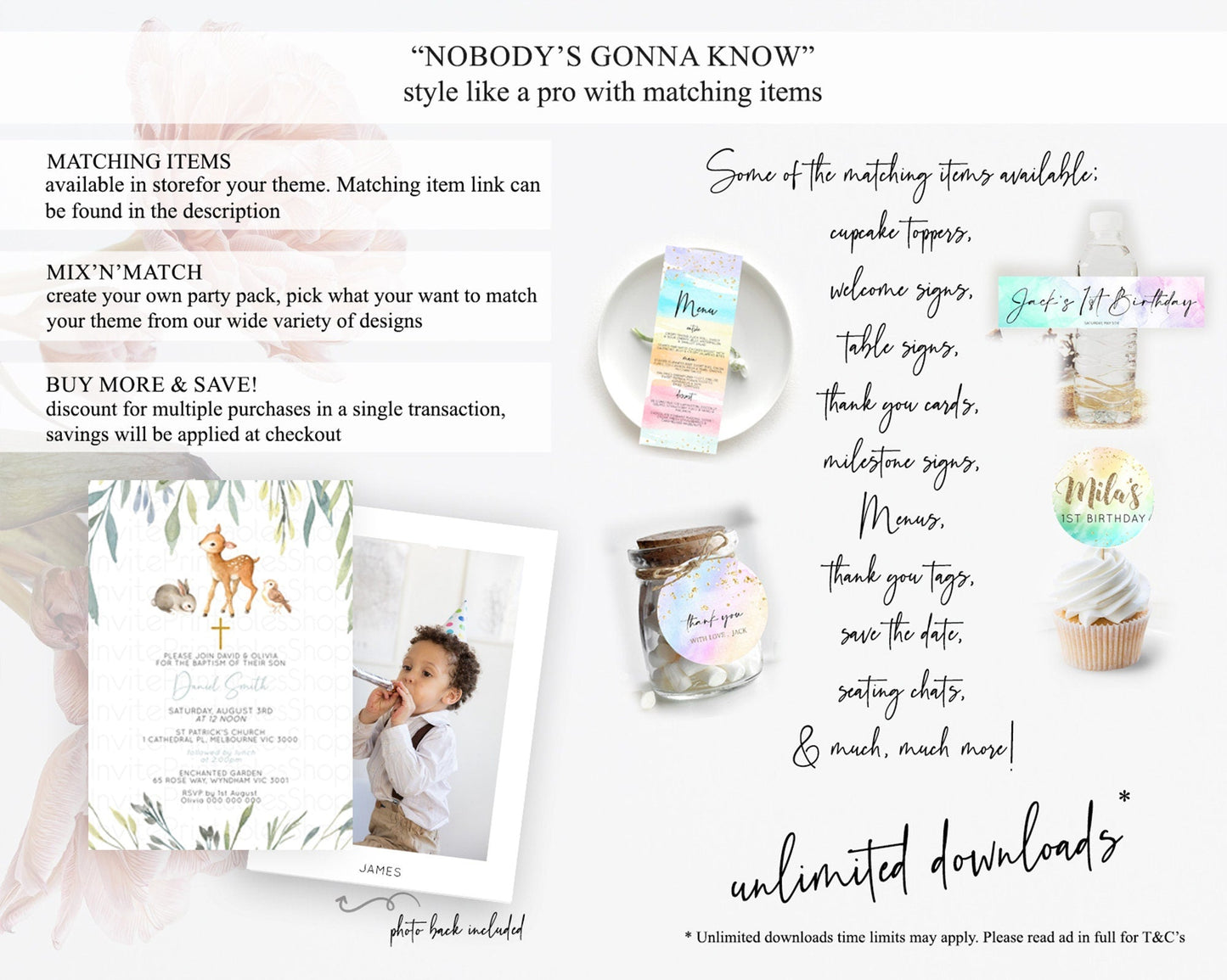 Fawn Baptism Invitation Deer Baptism 1st Birthday Invitation Enchanted Forest Christening Invitation Pastel Garden Butterfly Floral D10919