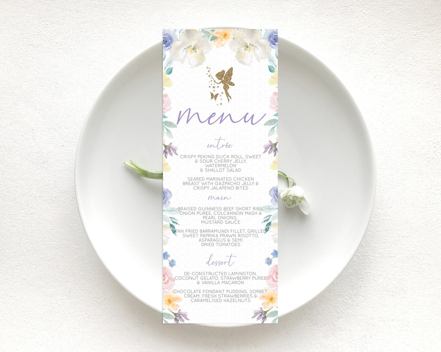 Editable Fairy Menu Fairy Menu Template Enchanted Garden Pastel Floral Butte
