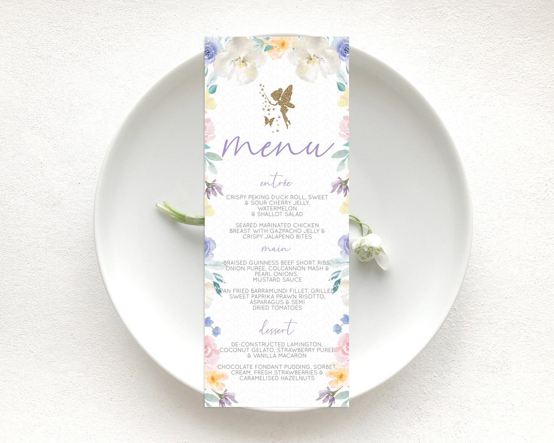 Editable Fairy Menu Fairy Menu Template Enchanted Garden Pastel Floral Butte