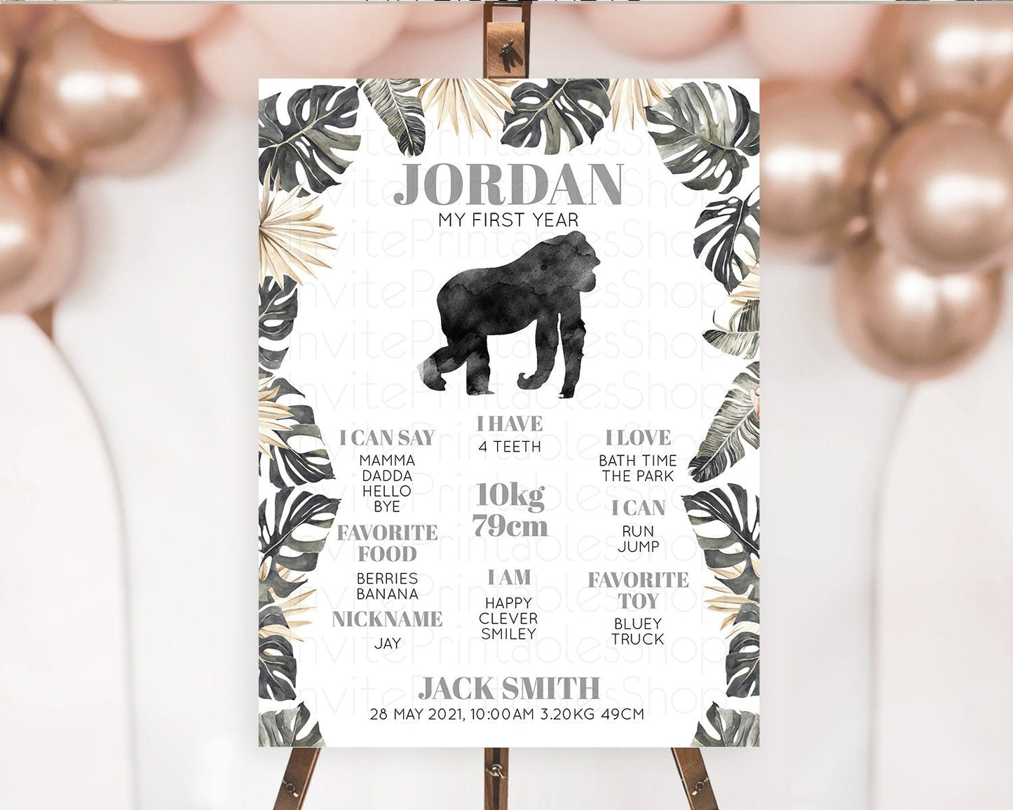 Gorilla First Birthday Milestone Board Gorilla Milestone Poster Gorilla Decor Safari Adventure Gorilla First Birthday Welcome Sign D10804