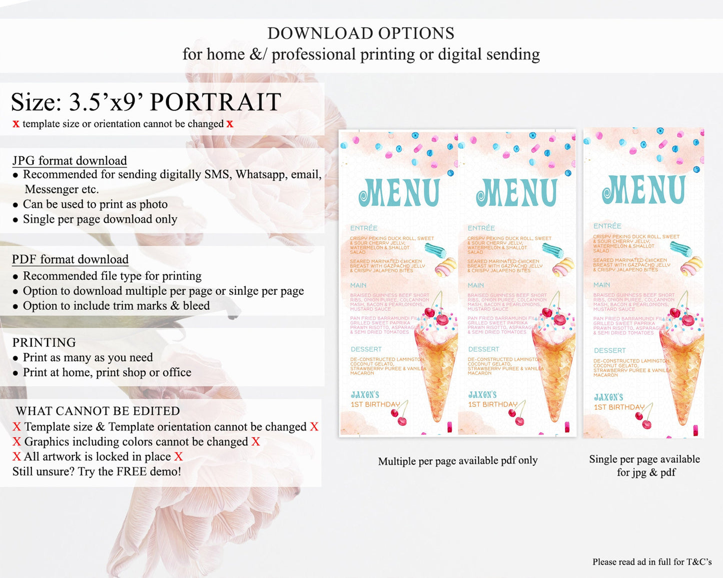 Ice Cream Menu Sweet One Menu Template Heres The Scoop Decor Pastel Candy Table Decor Candy Scoop Dinner Dessert Party Food Menu D10554