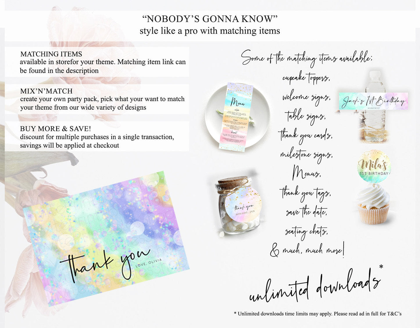 Pastel Thank You Rainbow Thank You Card Colorful Pastel Birthday Thank You Card Confetti Watercolor Pastel Teacher Thank You Cards D10689