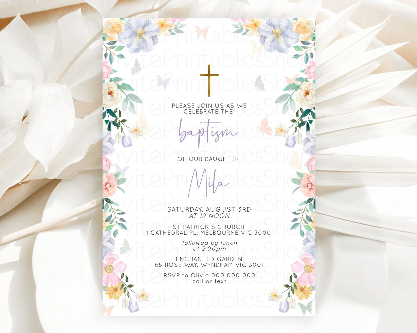 Secret Garden Baptism Invitation Wildflower Baptism Birthday Invite Pastel Flowers Christening Invite Enchanted Garden Boho Floral D10472