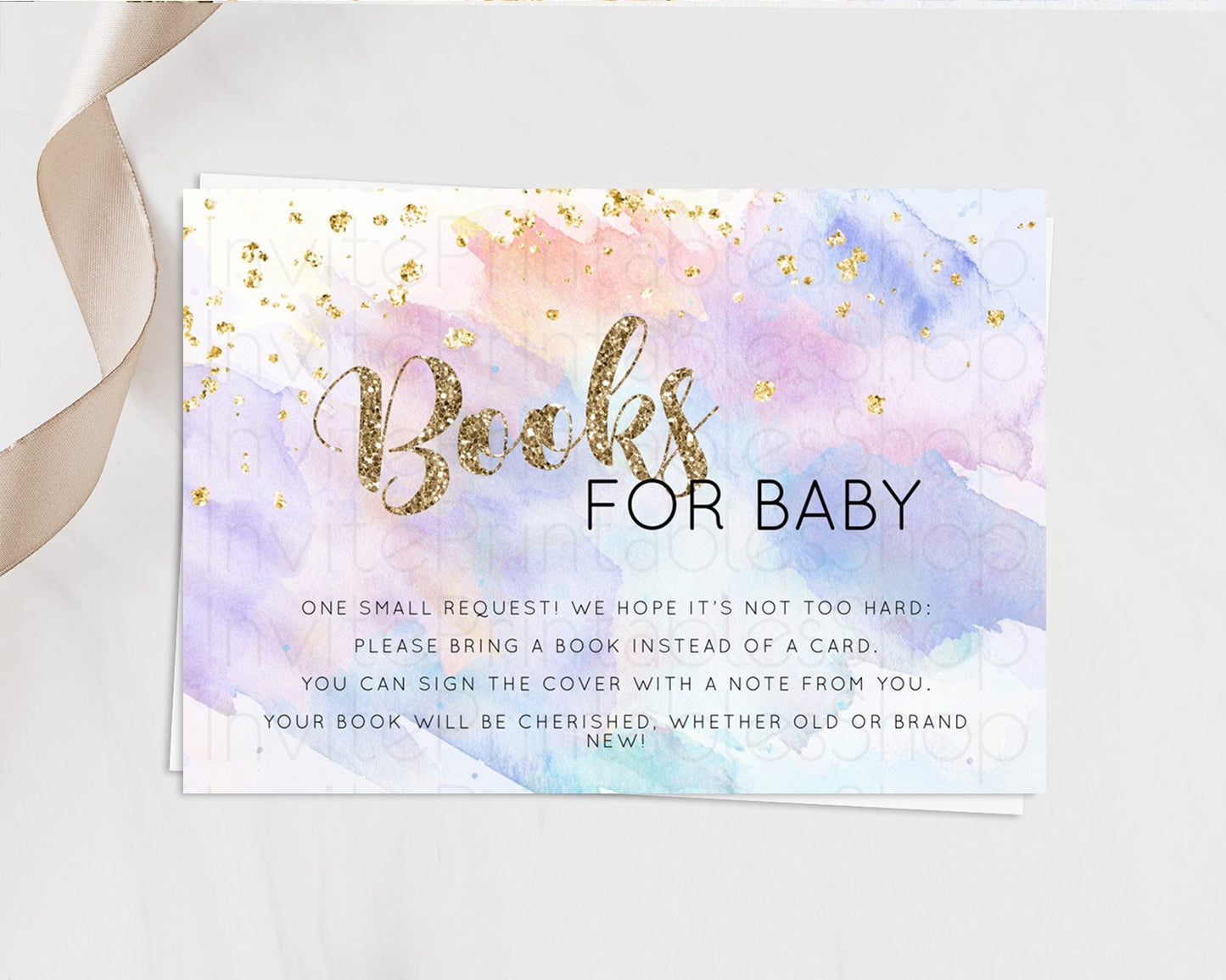 Pastel Books For Baby Card Pastel Rainbow Book Insert Colorful Ombre Watercolor Book Card Confetti Glitter Baby Book Poem Request D10583