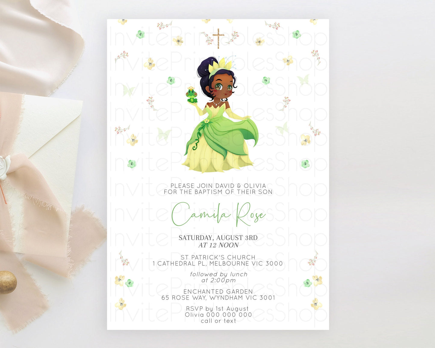 Princess Baptism Invitation Enchanted Castle Baptism 1st Birthday Invitation Royal Party Pastel Floral Secret Garden Christening D10348