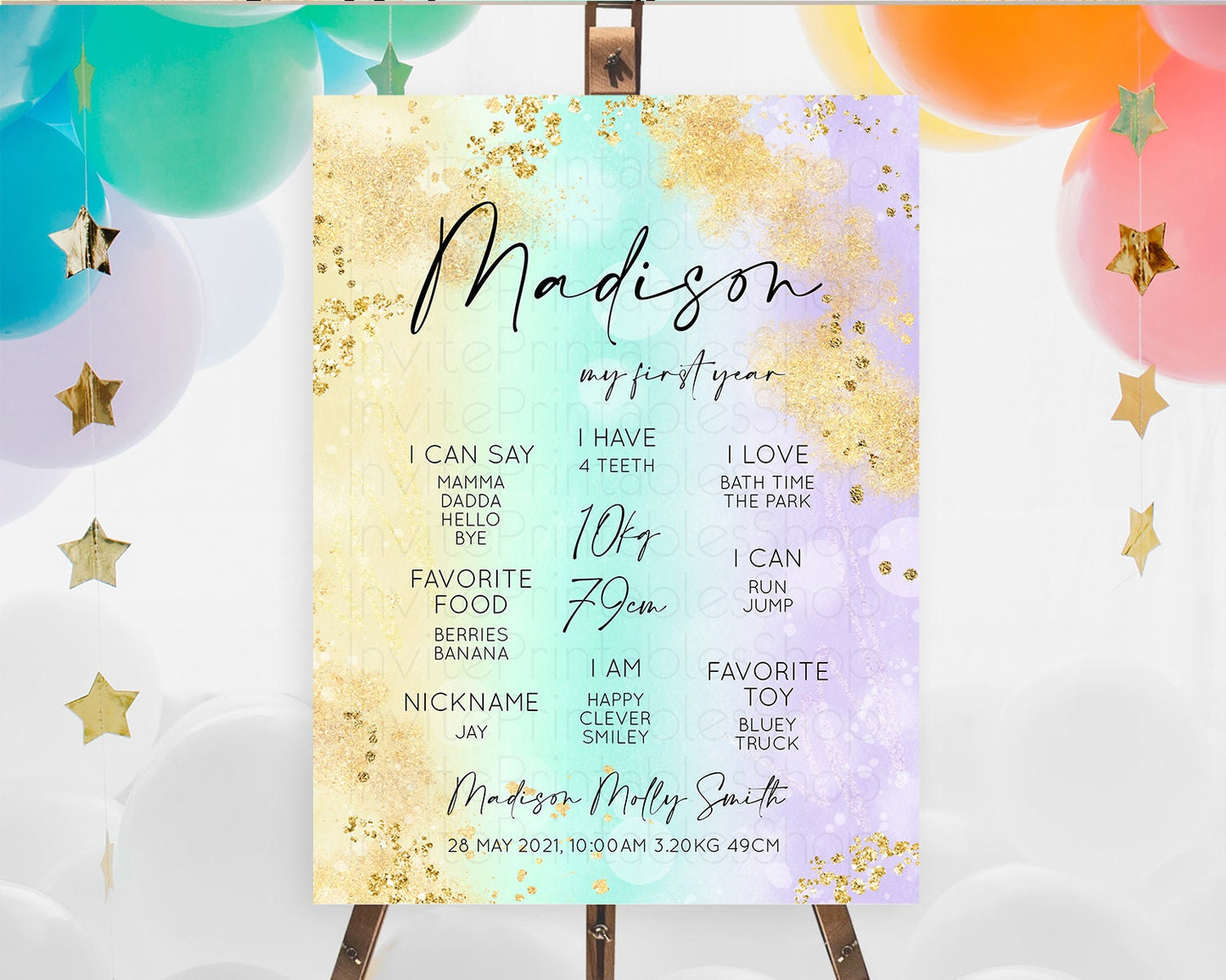 Editable Pastel First Birthday Milestone Board Pastel Rainbow Milestone Post