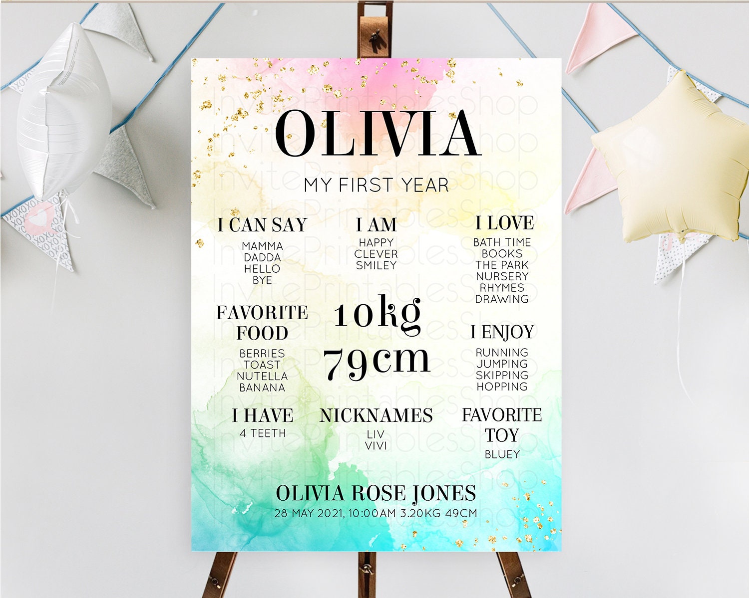 Editable Pastel First Birthday Milestone Board Pastel Rainbow Milestone Post
