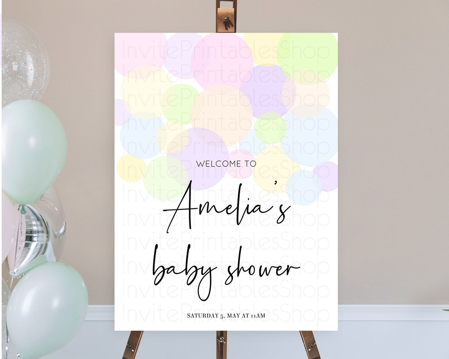 Rainbow Baby Shower Welcome Sign Pastel Welcome Board Pastel Rainbow Confetti Welcome Sign Colorful Bubbles Pastel Welcome Sign D10229