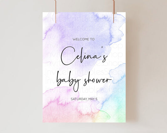 Editable Pastel Baby Shower Welcome Sign Pastel Rainbow Welcome Sign Colorfu