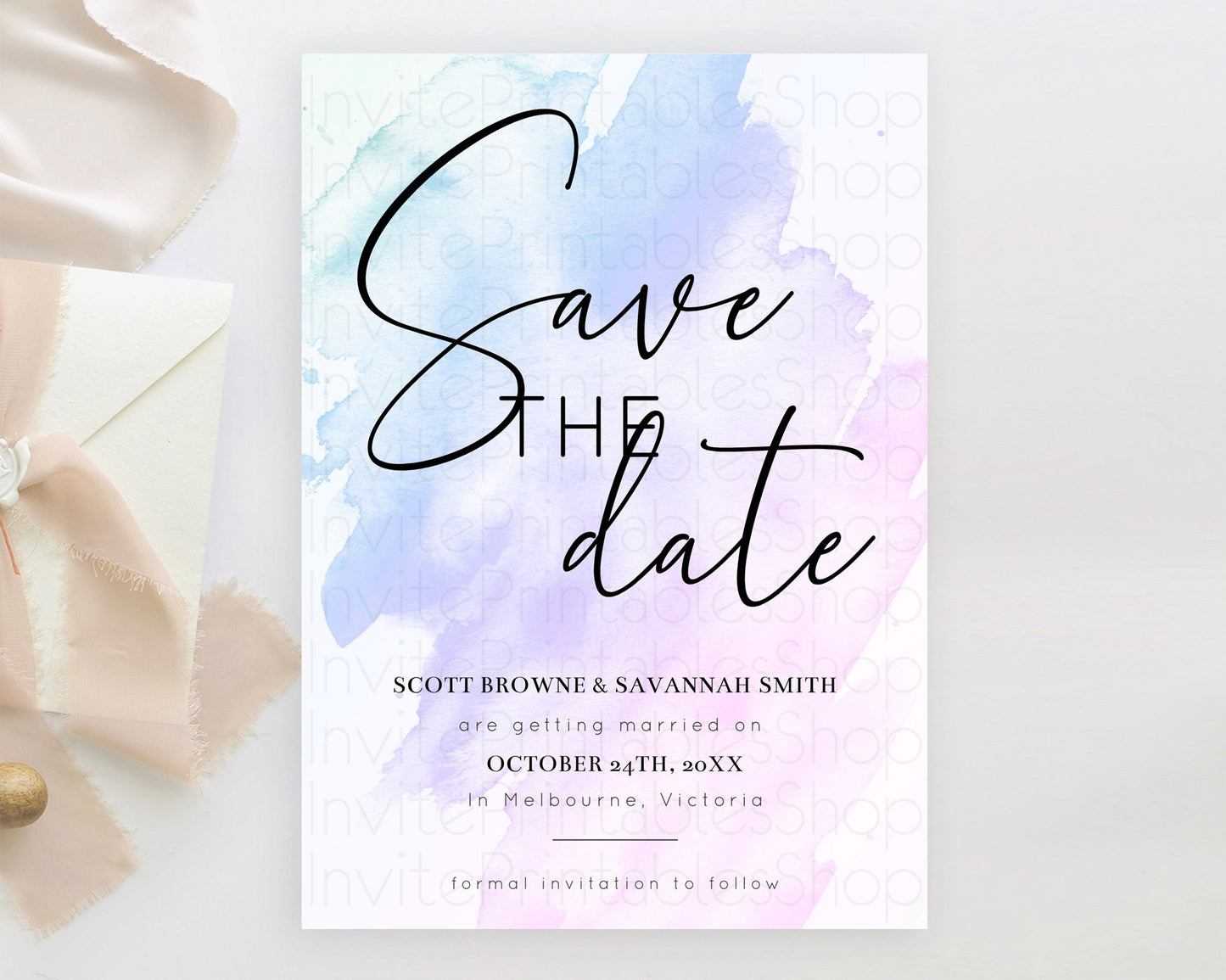 Purple Watercolor Save The Date Template Ombre Purple Watercolor Splash Party 1st Birthday Baby Shower Wedding Baptism Bridal Shower D10165