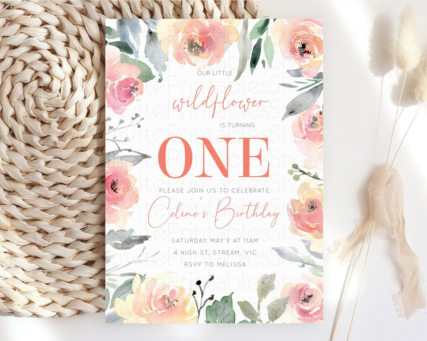 Secret Garden Invitation Wildflower Birthday Invitation Pastel Flowers Invite Enchanted Garden Boho Floral 3rd 2nd First Birthday D10778