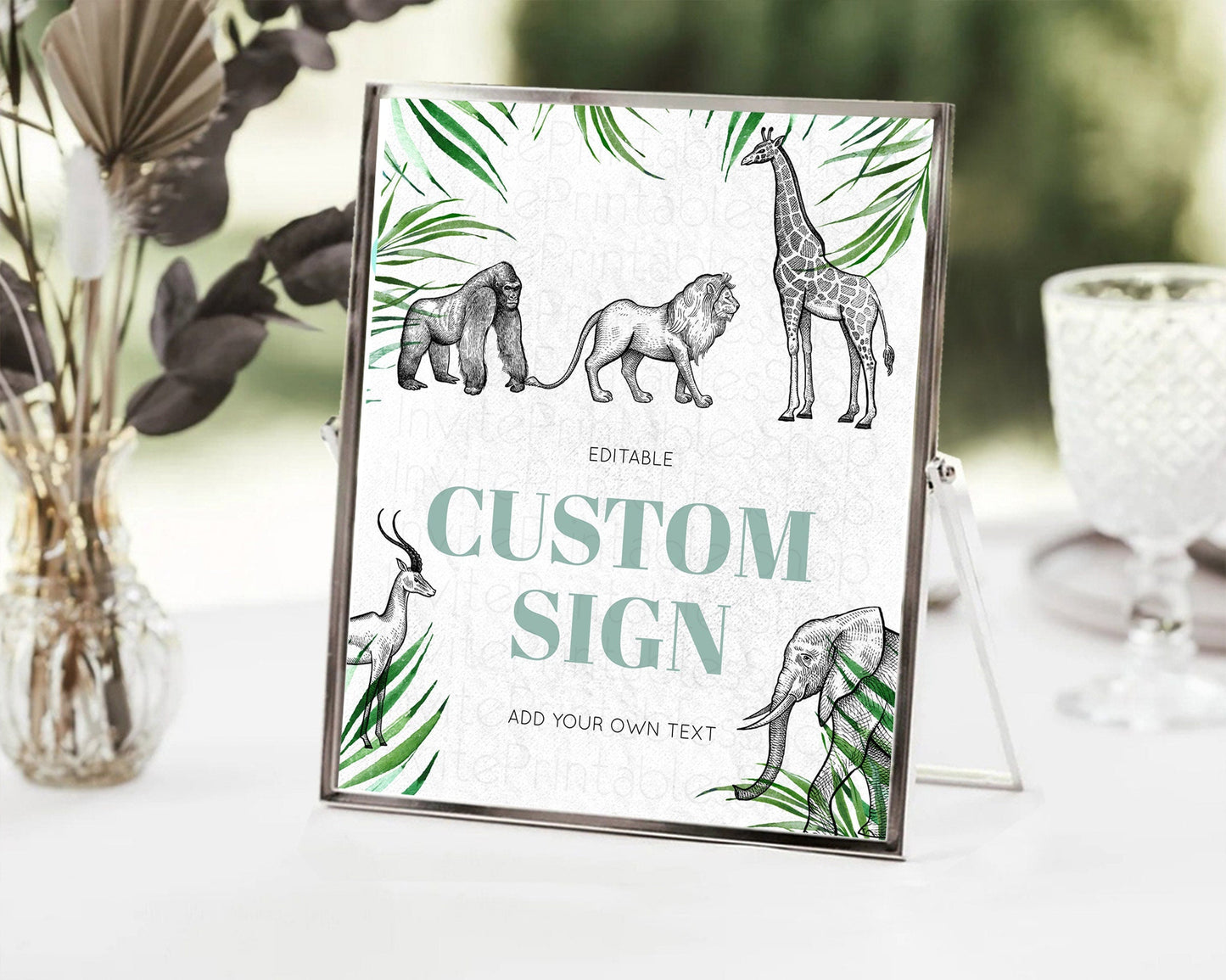 Safari Adventure Table Sign Decor Lion Gorilla Elephant Rhino Animals Party Tropical Palm Zoo Theme 1st Birthday Baptism Baby Shower D10853
