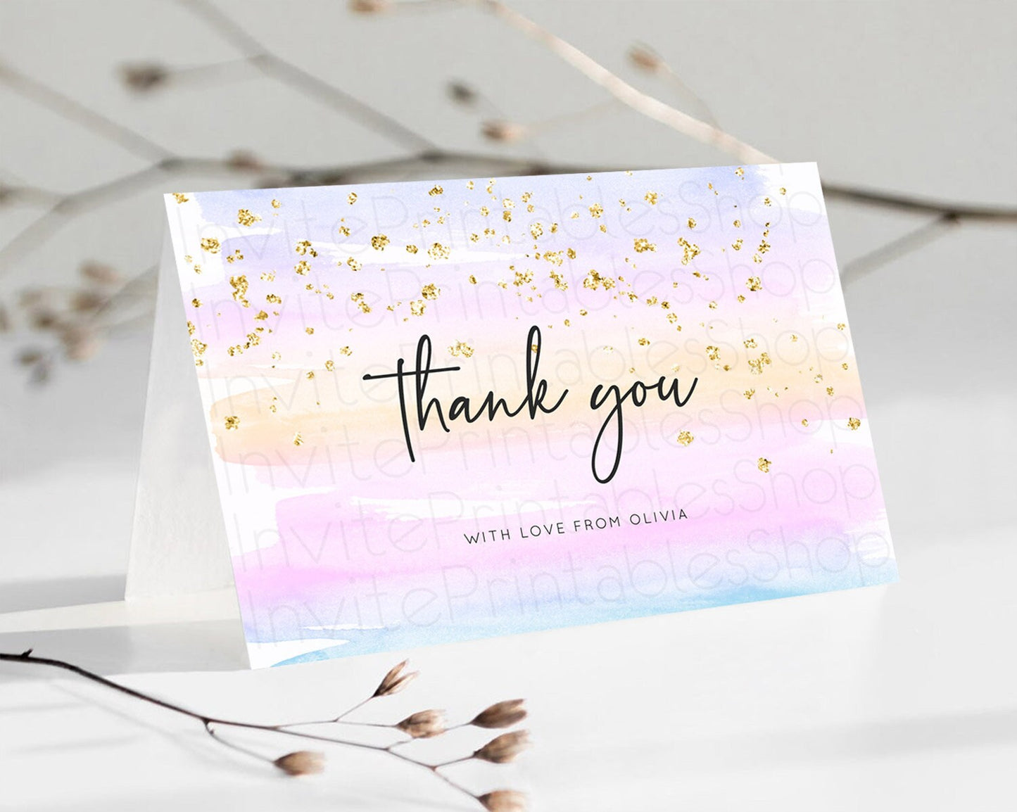 Pastel Thank You Rainbow Thank You Card Colorful Pastel Birthday Thank You Card Confetti Watercolor Pastel Teacher Thank You Cards D10594
