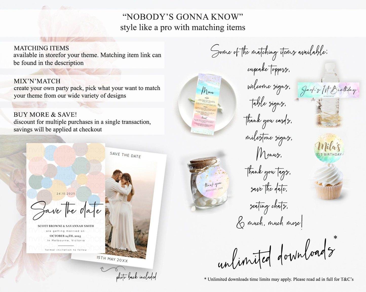 Pastel Confetti Save The Date Template Rainbow Colorful Sprinkles Party For 1st Birthday Baptism Baby Shower Wedding Bridal Shower D10602