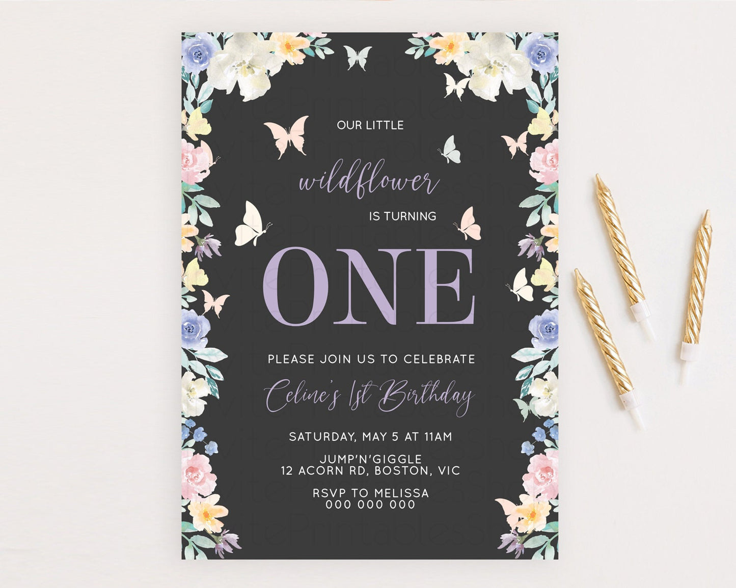 Secret Garden Invitation Wildflower Birthday Invitation Pastel Flowers Invite Enchanted Garden Boho Floral 3rd 2nd First Birthday D10322