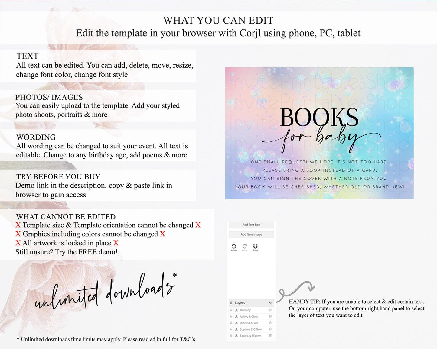 Rainbow Books For Baby Card Pastel Book Insert Colorful Pastel Watercolor Ombre Book Card Iridescent Sprinkles Book Poem Request D10665