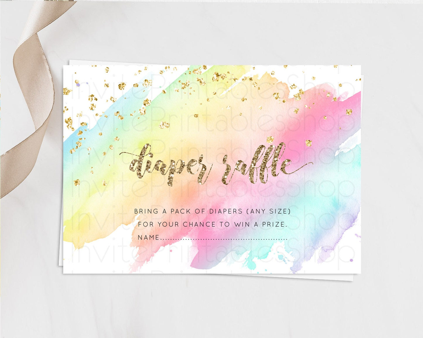 Pastel Diaper Raffle Card Pastel Rainbow Diaper Raffle Insert Colorful Ombre Watercolor Diaper Ticket Confetti Glitter Raffle Game D10495