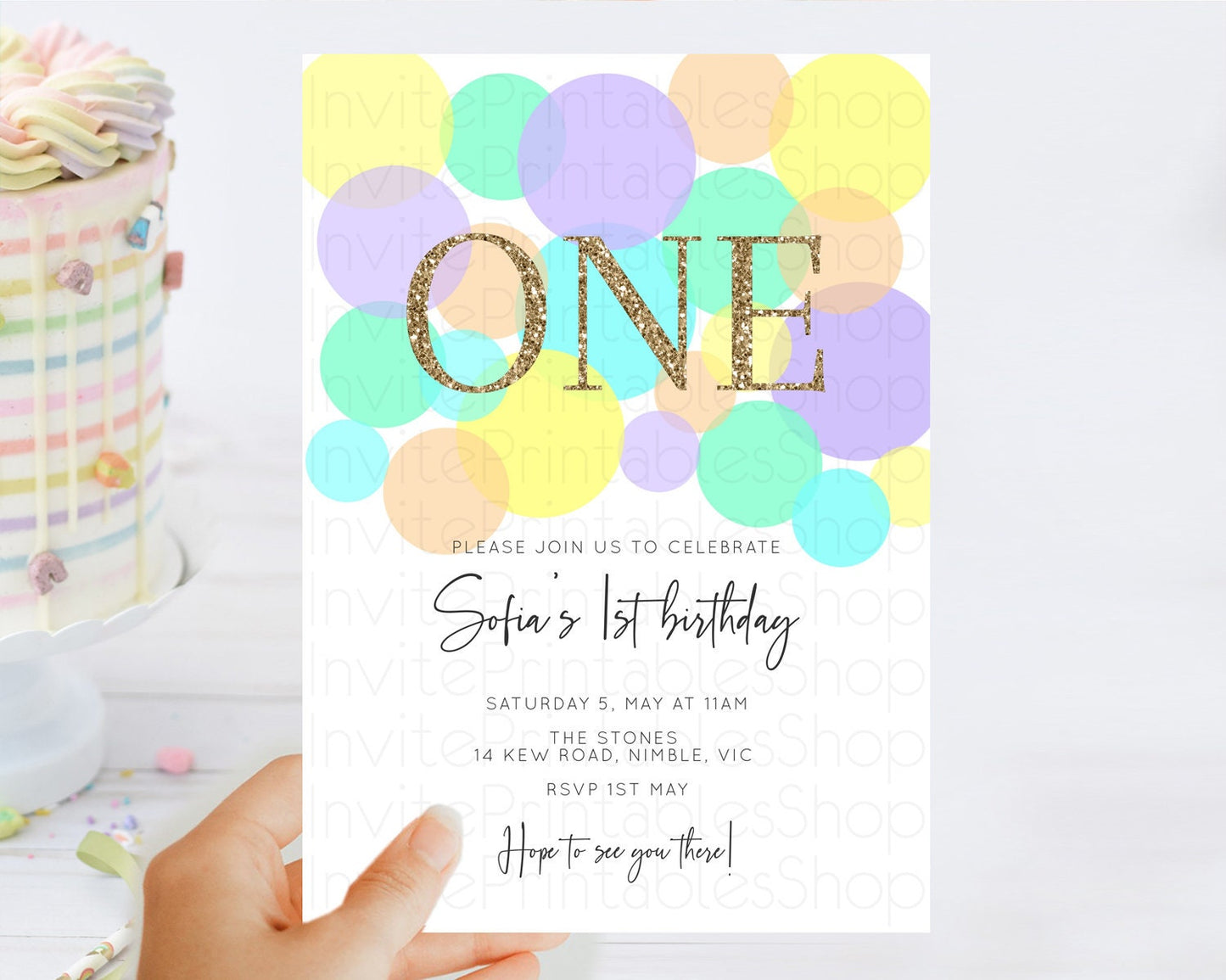 Pastel Birthday Invitation Pastel Confetti Birthday Invitation Bubbles Invitation Colorful Rainbow Confetti 2nd 1st First Birthday D10415