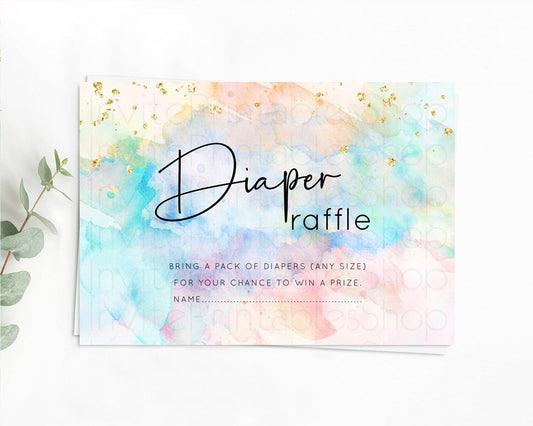 Pastel Diaper Raffle Card Pastel Rainbow Diaper Raffle Insert Colorful Ombre Watercolor Diaper Ticket Confetti Glitter Raffle Game D10266