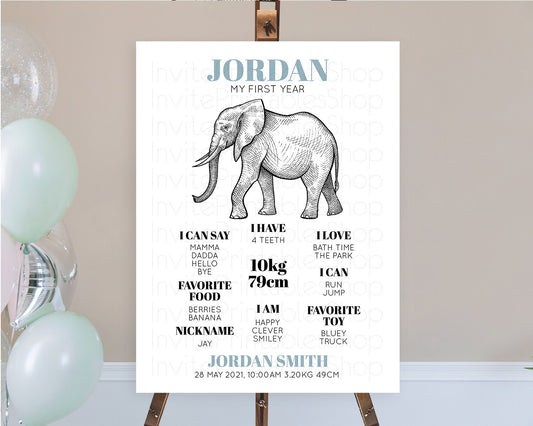 Editable Elephant First Birthday Milestone Board Elephant Milestone Poster O