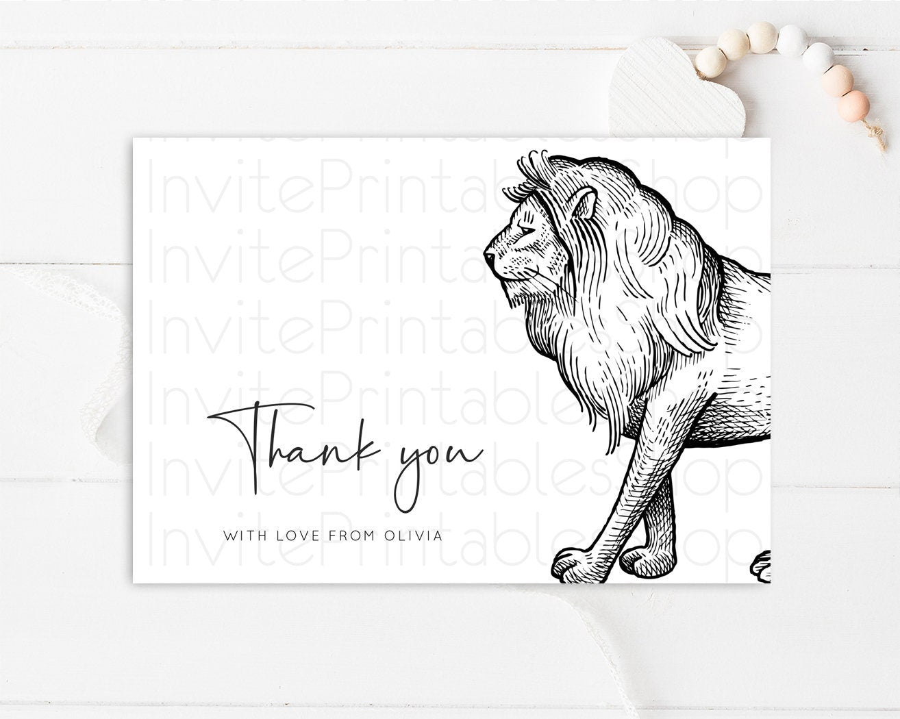 Lion Thank You Card Simple White Lion Wild One Safari Jungle Zoo Theme Foldable Card Tent Flat Postcard Detail Insert Card Birthday t249