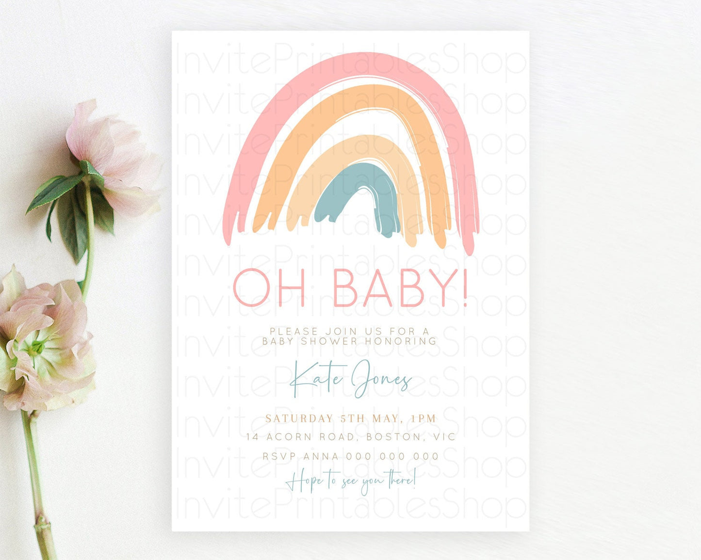 Pastel Rainbow Baby Shower Invitation Pastel Rainbow Invitation Rainbow Baby Invitation Pastel Invitation Boho Rainbow Invitation D10351