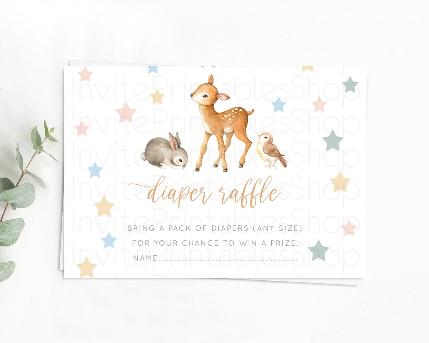 Fawn Diaper Raffle Card Deer Diaper Insert Floral Deer Diaper Ticket Enchanted Forest Butterfly Pastel Baby Shower Raffle Game D10918