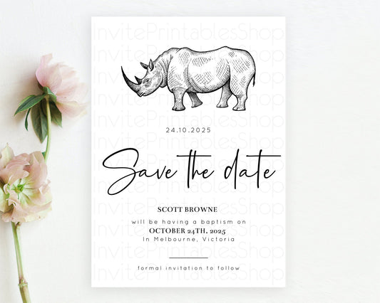 Editable Rhino Save The Date Template Rhino Party Save The Date Safari Adven