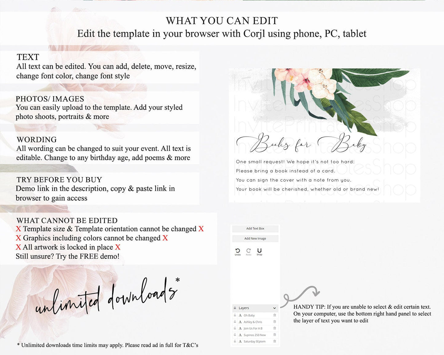 Tropical Books For Baby Card Tropical Book Insert Palm Leaf Book Card Fern Frangipani Floral White Orchid Guests Book Poem Request D11011