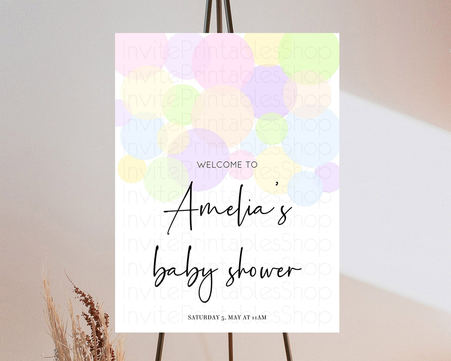 Rainbow Baby Shower Welcome Sign Pastel Welcome Board Pastel Rainbow Confetti Welcome Sign Colorful Bubbles Pastel Welcome Sign D10229