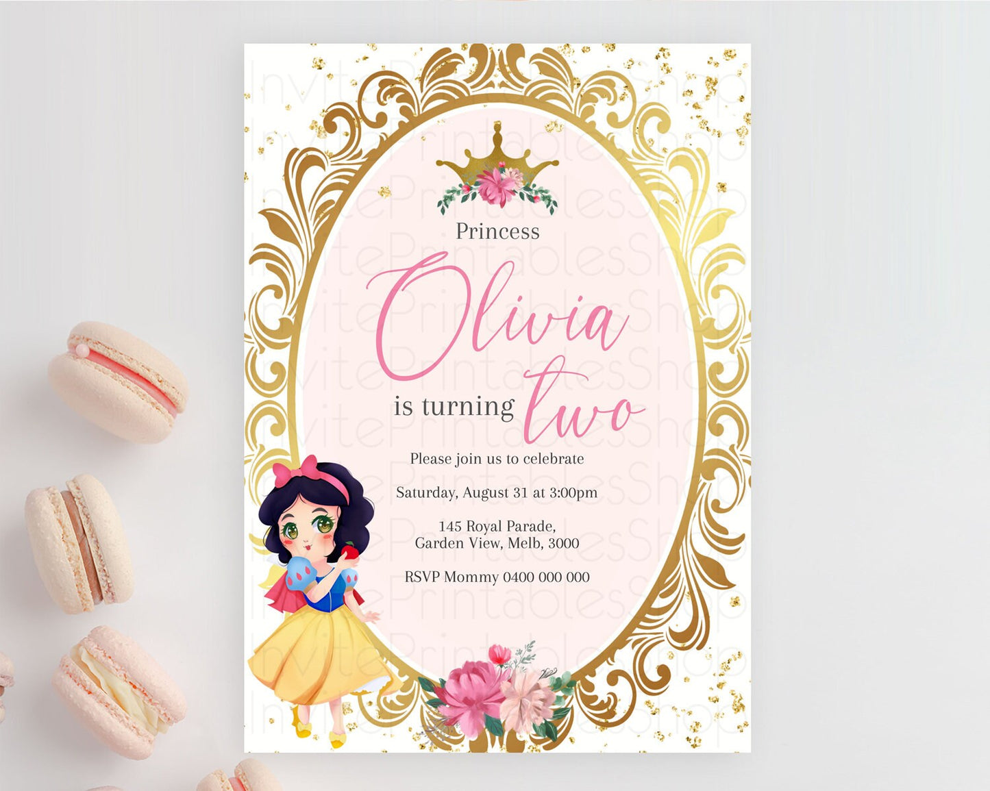 Princess Birthday Invitation Castle Invitation Royal Birthday Fairy Tale Enchanted Mirror Pastel Floral Garden 1st First Birthday D10740