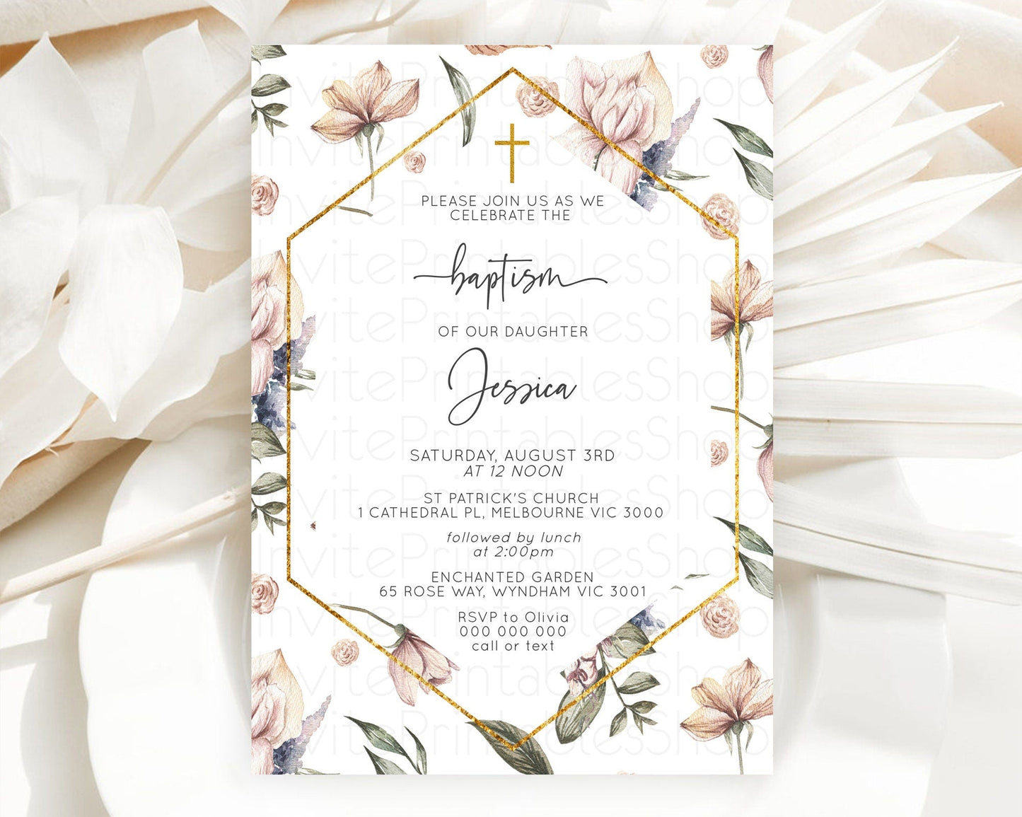 Secret Garden Baptism Invitation Wildflower Baptism Birthday Invite Pastel Flowers Christening Invite Enchanted Garden Boho Floral D10504