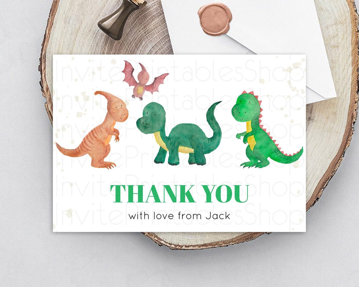 Dinosaur Thank You Dinosaur Volcano Thank You Card Dinosaur Birthday Card Watercolor Volcano T-Rex Raptor Jurassic Teacher Thank You D10153