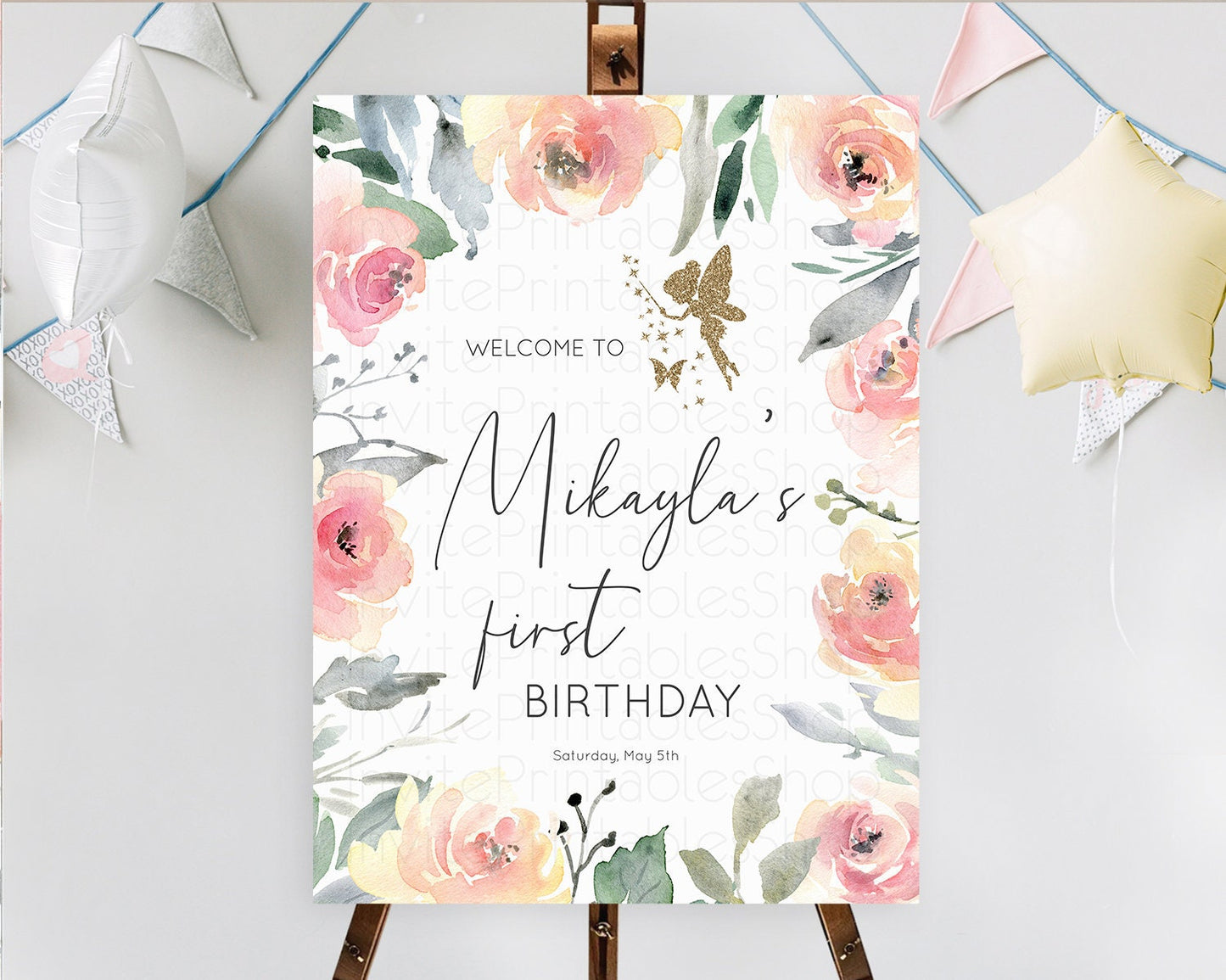 Fairy Welcome Sign Fairy Welcome Board Enchanted Garden Pastel Floral Butterfly Decor Secret Garden First Birthday Welcome Sign D10779