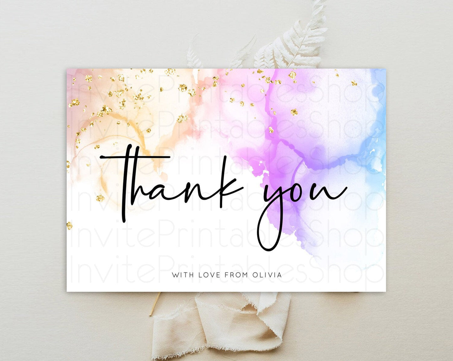 Pastel Thank You Rainbow Thank You Card Colorful Pastel Birthday Thank You Card Confetti Watercolor Pastel Teacher Thank You Cards D10180