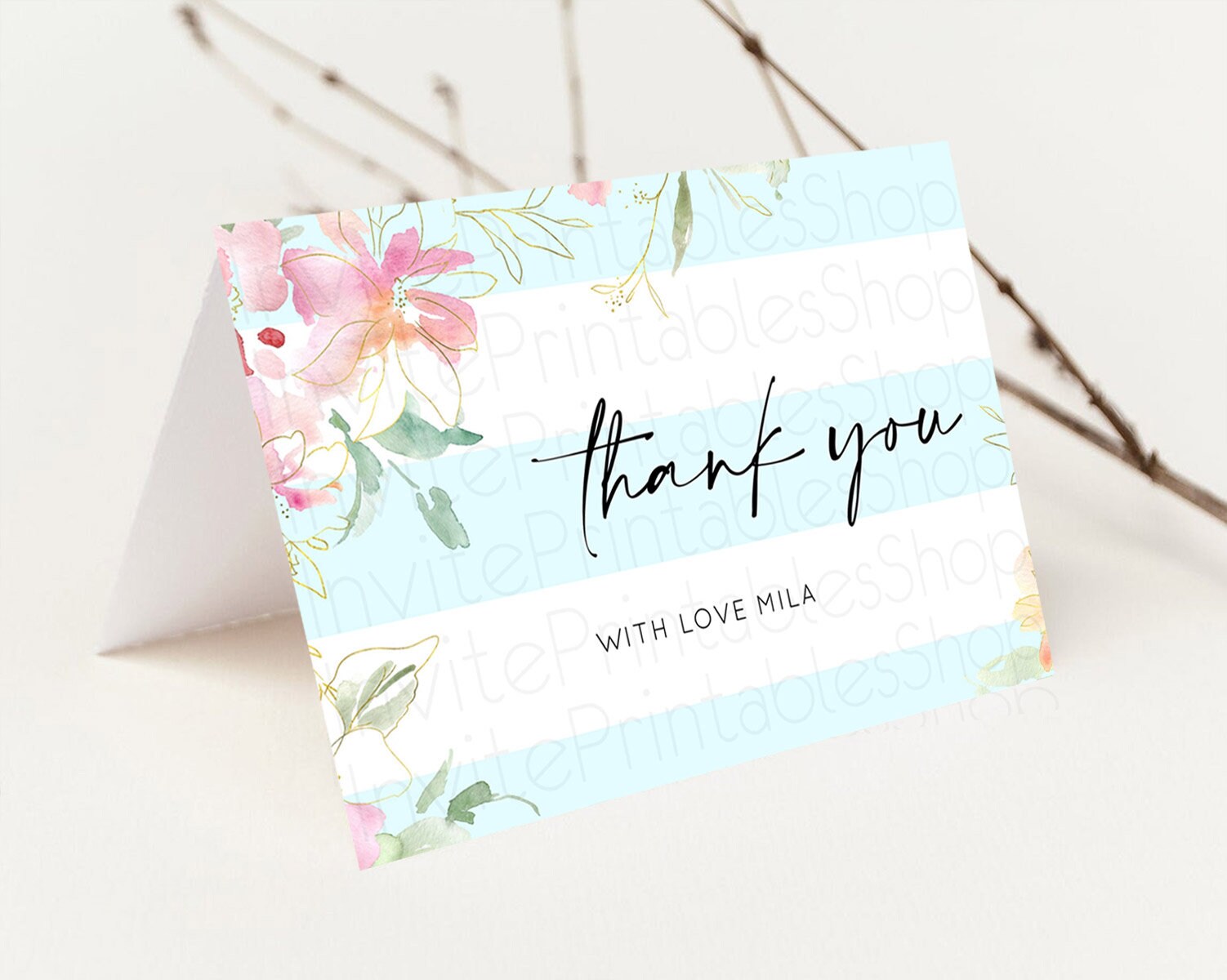 Editable Secret Garden Thank You Wildflower Thank You Card Pastel Flower Gar