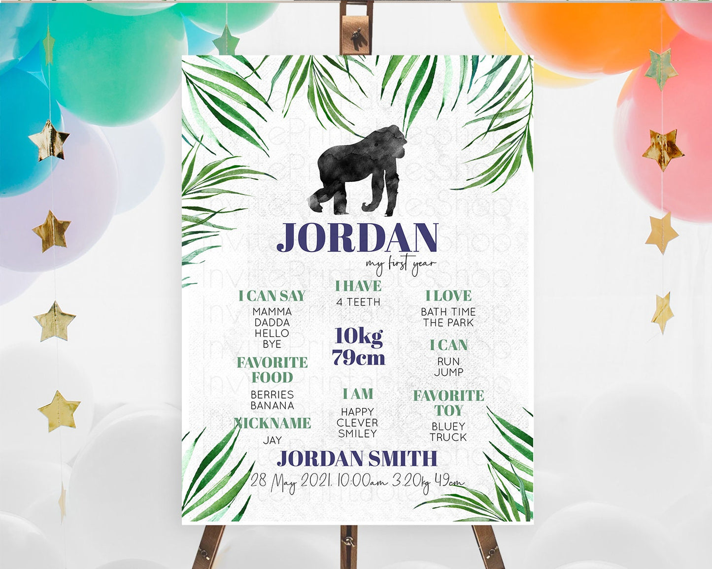 Gorilla First Birthday Milestone Board Gorilla Milestone Poster Gorilla Decor Safari Adventure Gorilla First Birthday Welcome Sign D10840