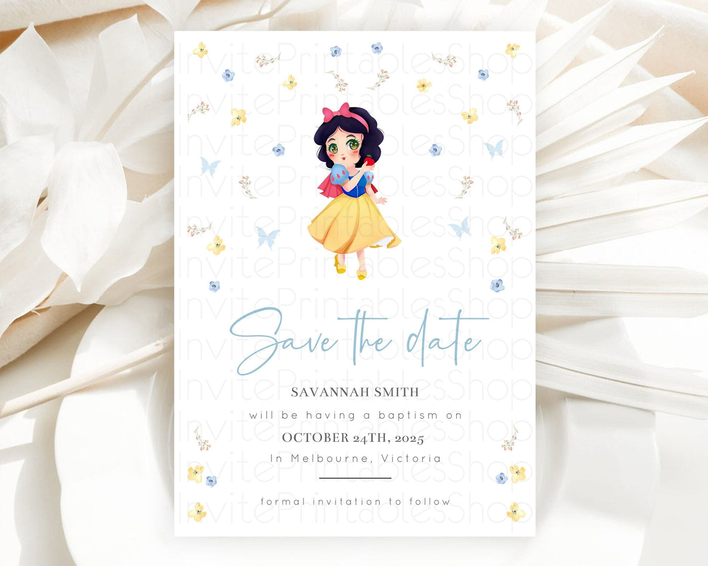 Princess Save The Date Template Secret Garden Enchanted Castle Pastel Floral Royal Party For 1st Birthday Baptism Baby Shower D10353