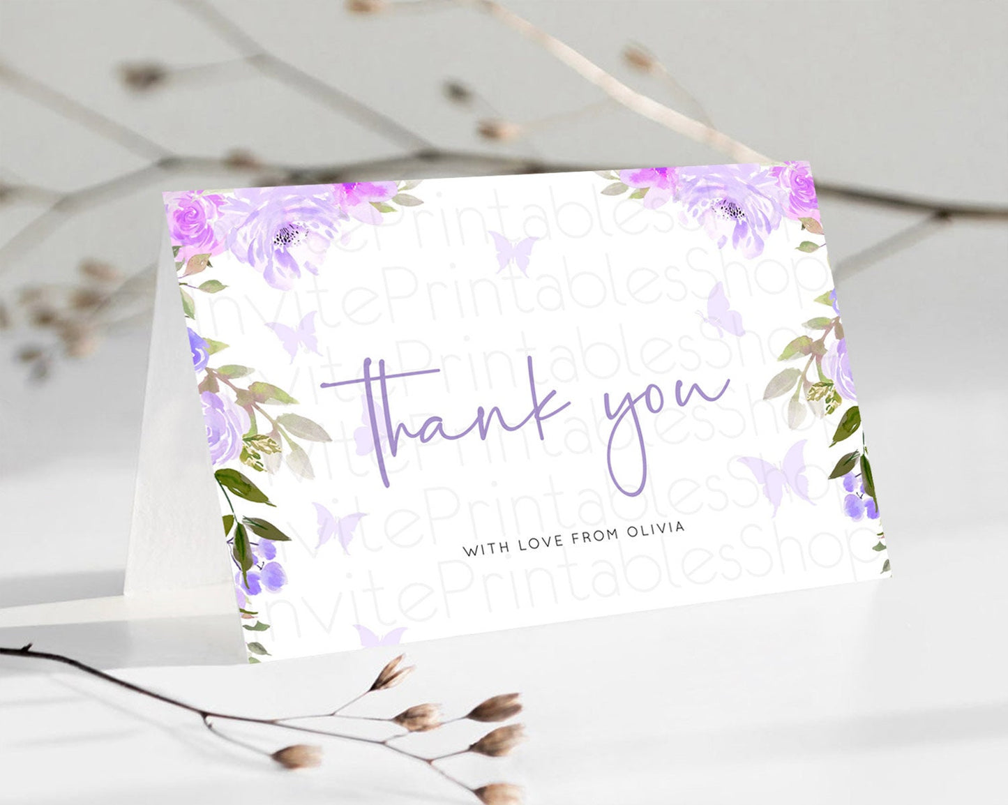 Editable Secret Garden Thank You Wildflower Thank You Card Pastel Flower Gar