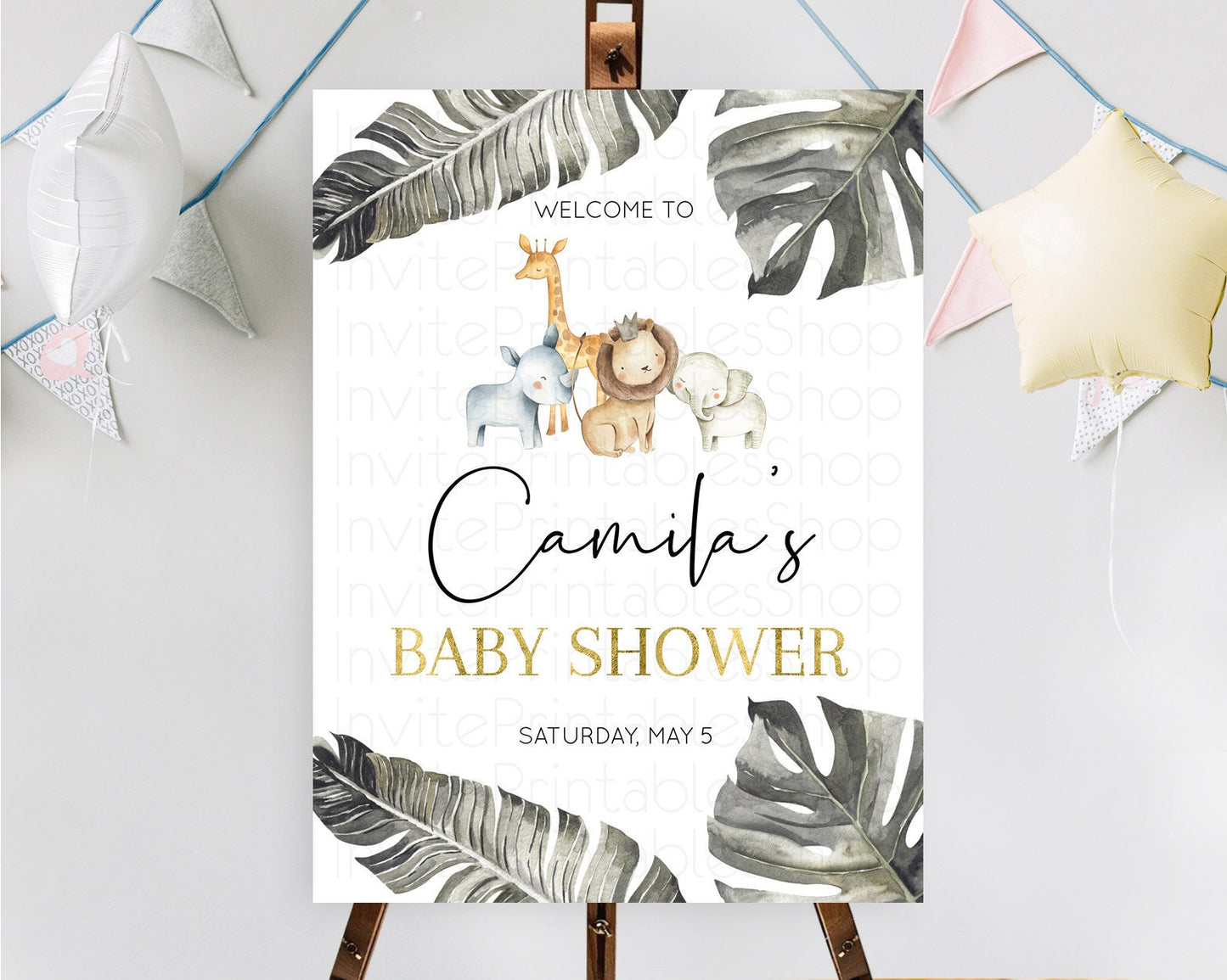 Safari Baby Shower Welcome Sign Safari Welcome Board Lion Gorilla Elephant Rhino Tropical Palm Zoo Party Décor Safari Welcome Poster D10599