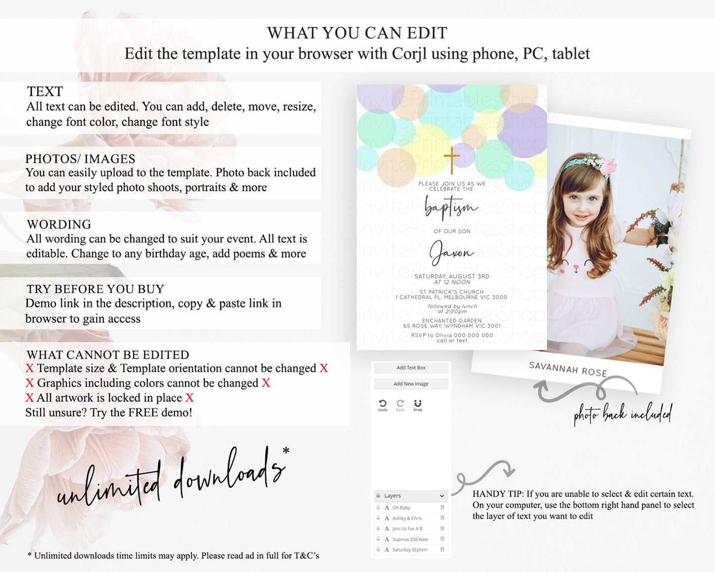 Pastel Baptism Invitation Pastel Confetti Baptism 1st Birthday Invitation Colorful Rainbow Confetti Bubbles Christening Invitation D10414