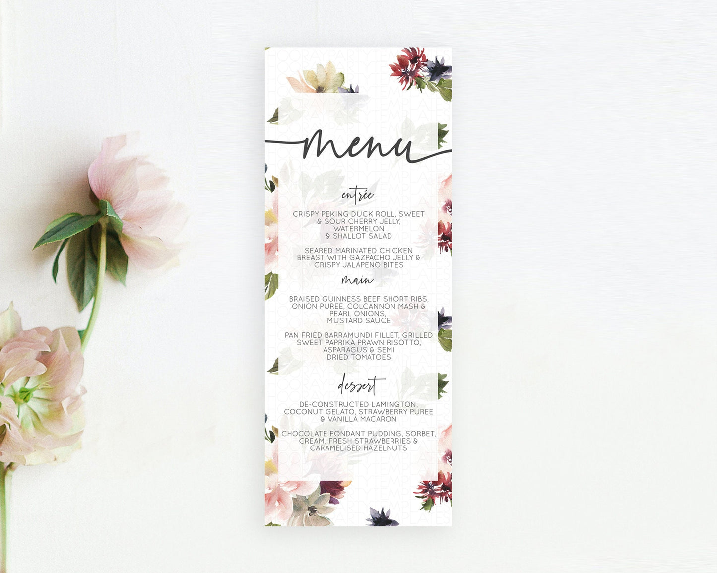 Secret Garden Menu Wildflower Menu Template Pastel Flower Garden Table Decor Boho Floral Dinner Dessert Floral Party Food Menu D10538