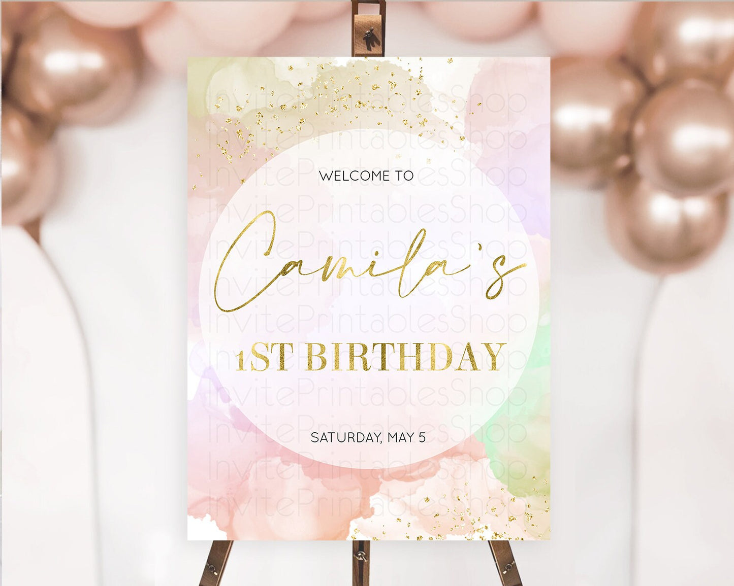Pastel Welcome Sign Pastel Rainbow Welcome Sign Colorful Rainbow Confetti Watercolor Glitter Pastel First Birthday Welcome Sign D10627