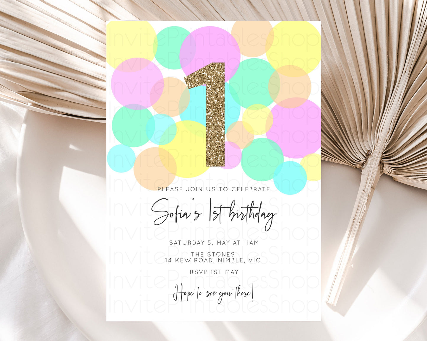 Bubbles Birthday Invitation Rainbow Confetti Invite Pastel Sprinkles Invite Pastel Colorful Art Fun Simple Birthday Invite 1st 2nd 3rd