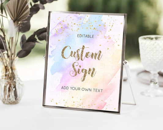 Editable Pastel Sign Ombre Table Sign Decor Pastel Ombre Rainbow Watercolor
