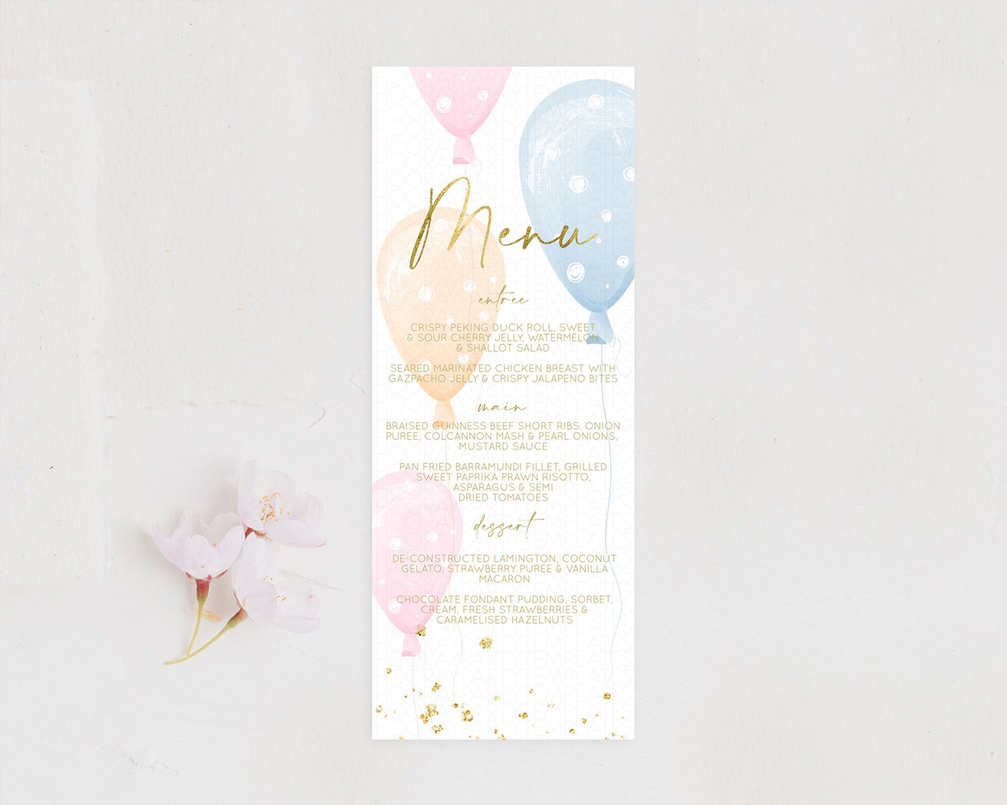 Pastel Balloons Menu Colorful Balloon Menu Template Rainbow Balloon Menu Balloon Table Decor Confetti Balloon Party Food Menu D10182