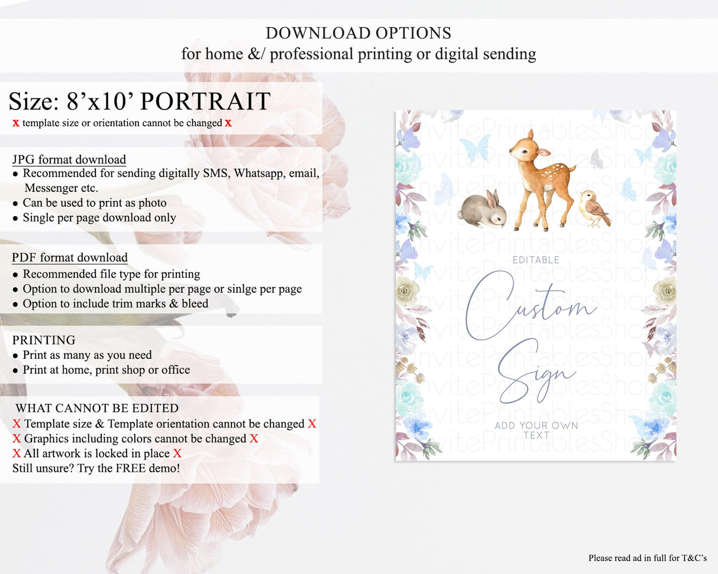 Fawn Deer Sign Pastel Floral Deer Table Sign Decor Enchanted Forest Butterfly Party 1st Birthday Baptism Baby Shower Bridal Shower D10929