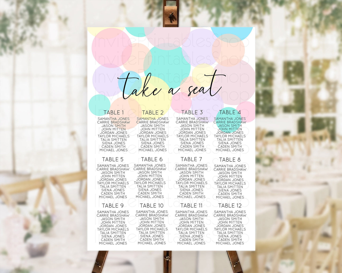 Editable Pastel Seating Chart Pastel Confetti Seating Chart Bubbles Sprinkle