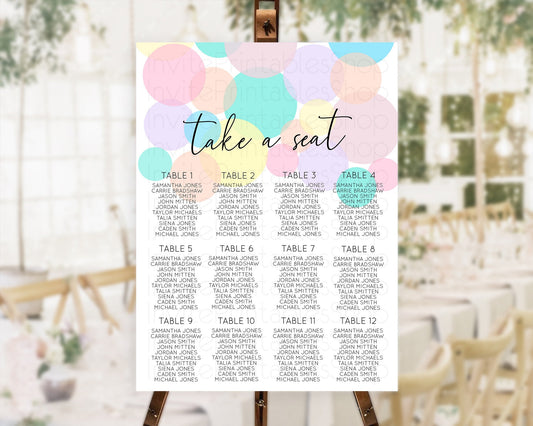 Editable Pastel Seating Chart Pastel Confetti Seating Chart Bubbles Sprinkle