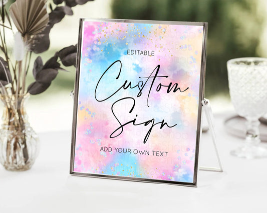 Editable Pastel Sign Ombre Table Sign Decor Pastel Ombre Rainbow Watercolor